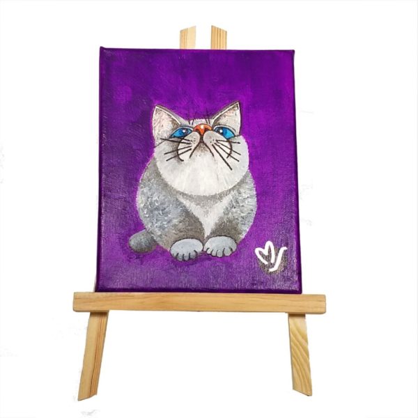 Cuadro con ilustración de gato Catmiren lila