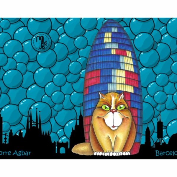 Alfombra antideslizante con ilustración de gato CatAgbar azul